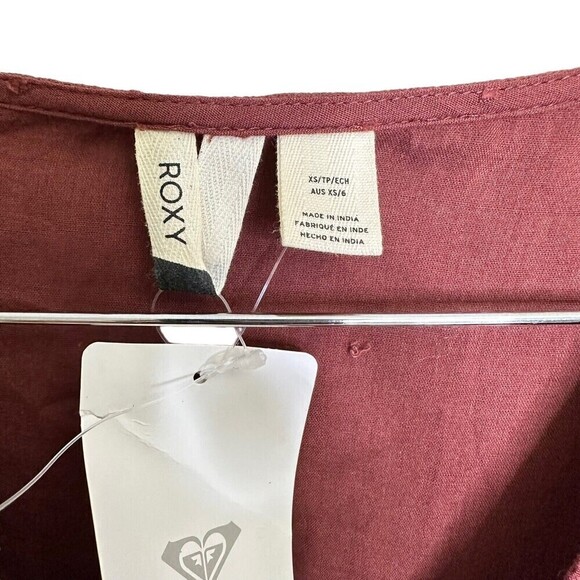 Roxy Rust Pin Dot‎ Beachcomber V-Neck Dress - Juniors Bell Sleeves Size XSmall - Picture 9 of 16